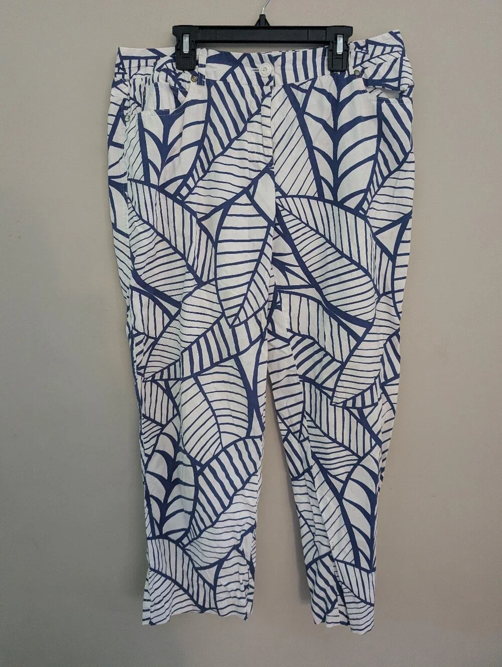 J. McLaughlin Jaycie Blue White Palm Print Pants Size 12